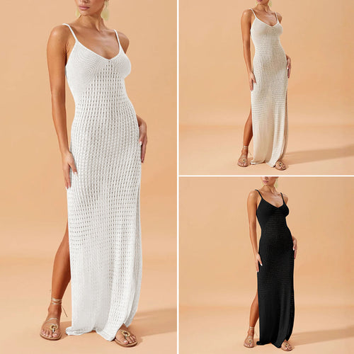 Damen Elegantes Maxikleid mit tiefem V-Ausschnitt und seitlichen Schlitzen Drune