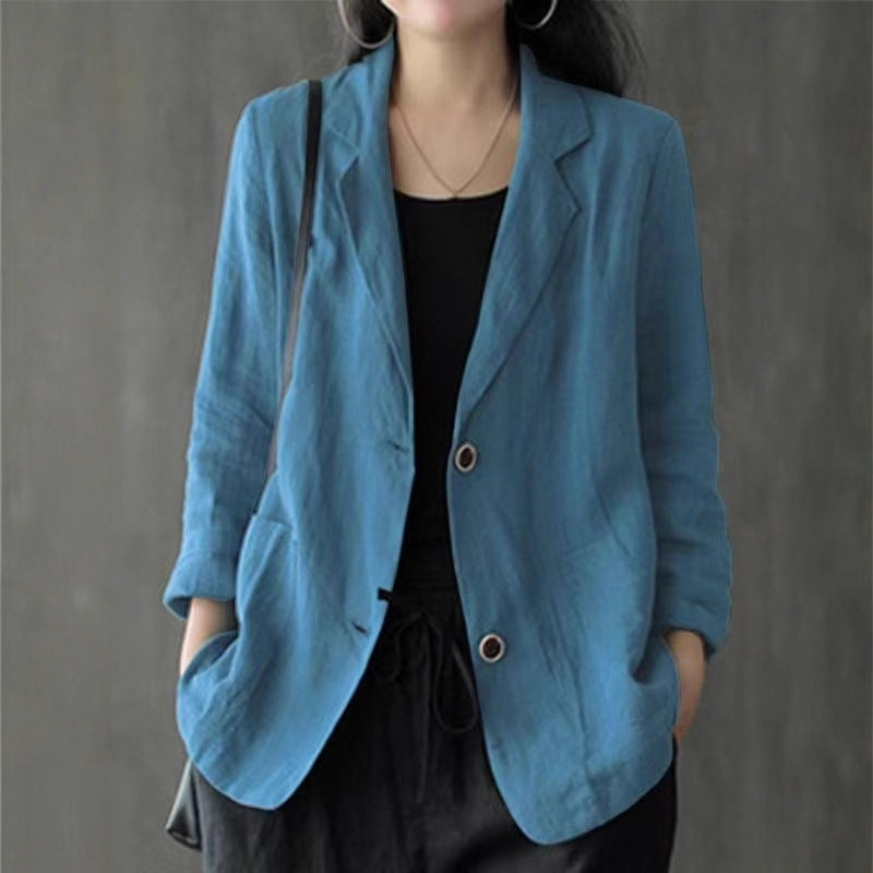 Damen Leichter Leinenblazer mit lockerer Passform und aufgesetzten Taschen Drune