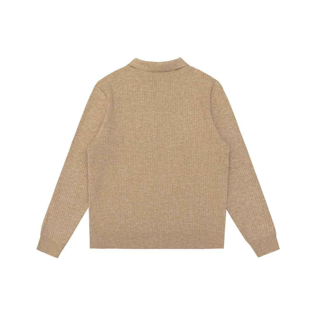 Unisex Gerippter Polokragen-Pullover aus Feinstrick mit Knopfleiste Drune