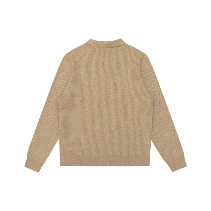 Unisex Gerippter Polokragen-Pullover aus Feinstrick mit Knopfleiste Drune