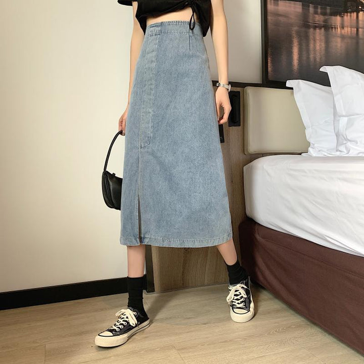 Damen Jeans-Midi-Rock mit seitlichem Schlitz Drune