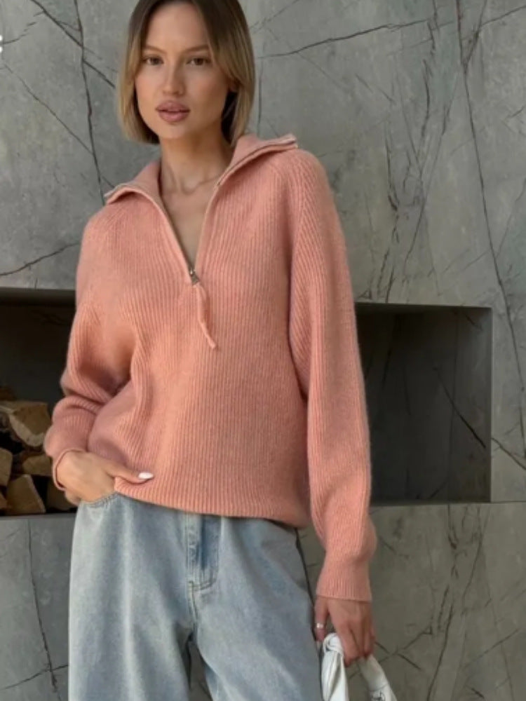 Damen Stylischer Strickpullover mit hohem Kragen Drune