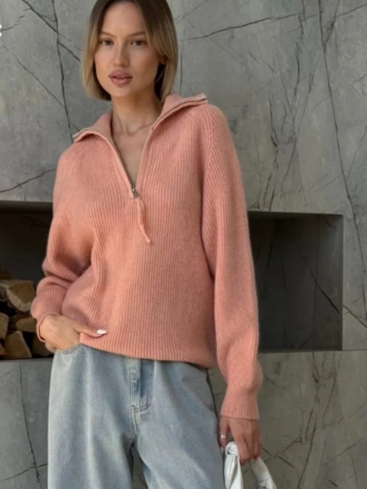Damen Stylischer Strickpullover mit hohem Kragen Drune