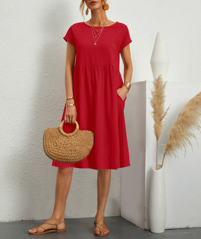 Damen Freizeitleinenkleid mit leichtem Schnitt und Taschen Drune