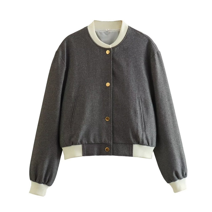 Damen nan cropped College-Bomber mit kontrastbündchen, verdeckter Druckknopfleiste und Leistentaschen Drune