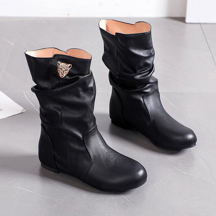 Damen modische Stiefel mit lässigem Falten-Design und elegantem Absatz Drune