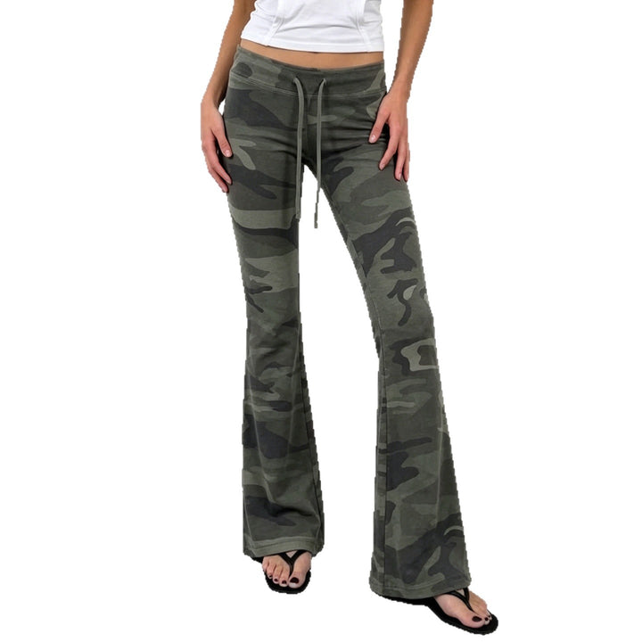 Damen Weiche Schlaghose im Camouflage-Muster mit Tunnelzug und hoher Taille Drune