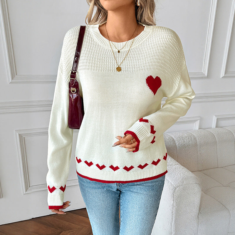 Damen Verspielter Strickpullover mit Herzmotiven Drune