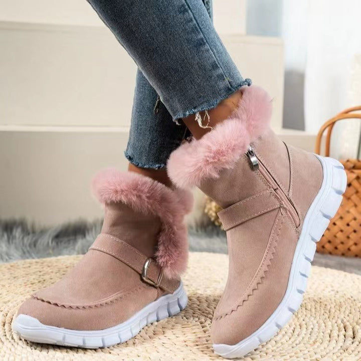 Damen  gefütterte Stiefelette mit Kunstfellkragen, rutschfester Leichtsohle und seitlichem Reißverschluss Drune