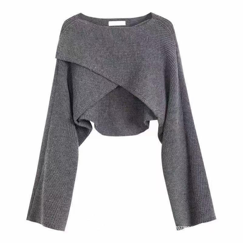 Damen lässiger Cropped-Pullover mit asymmetrischem Schnitt und strukturierter Oberfläche Drune