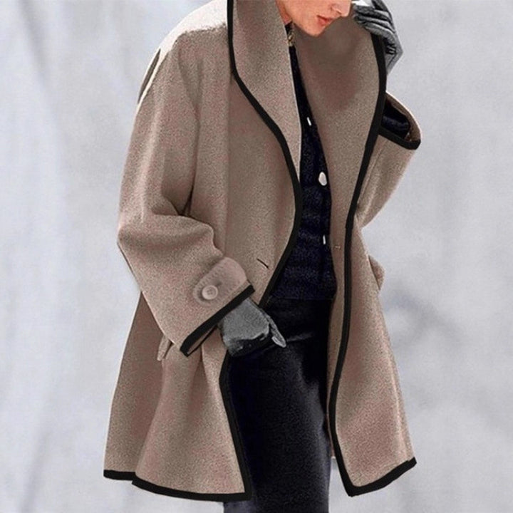 Damen nan oversize Bouclé Wollmix Mantel mit kontrastpaspeln und umgeschlagenem Kragen Drune