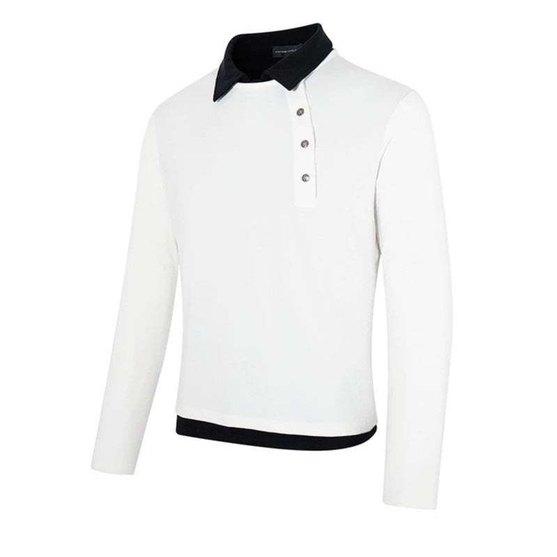 Herren Langarm-Poloshirt mit asymmetrischer Knopfleiste und kontrastierendem Kragen Drune