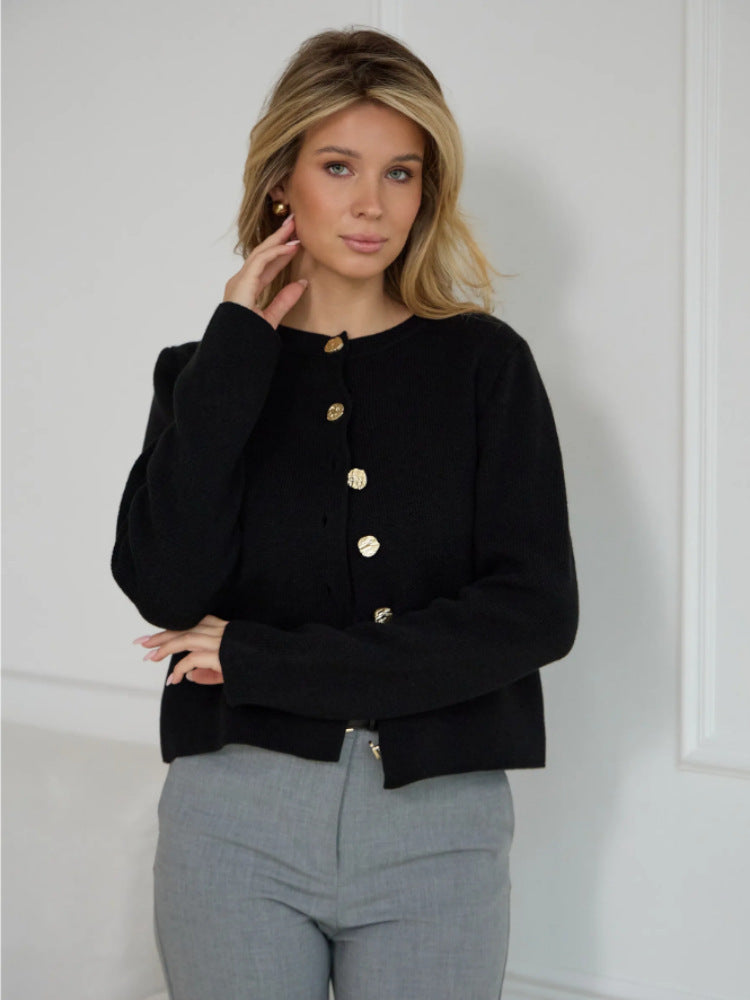 Damen Elegante Strickjacke mit Perlenknöpfen Drune