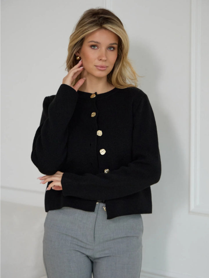Damen Elegante Strickjacke mit Perlenknöpfen Drune
