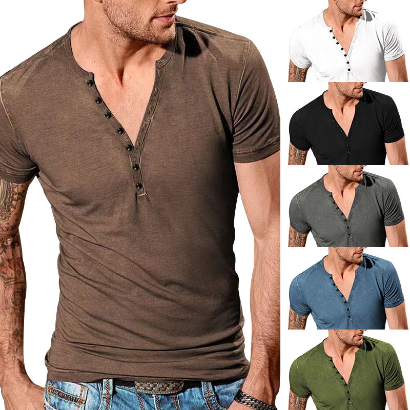 Herren Kurzarm Henley-T-Shirt mit Knopfleiste und weichem Baumwollmix Drune