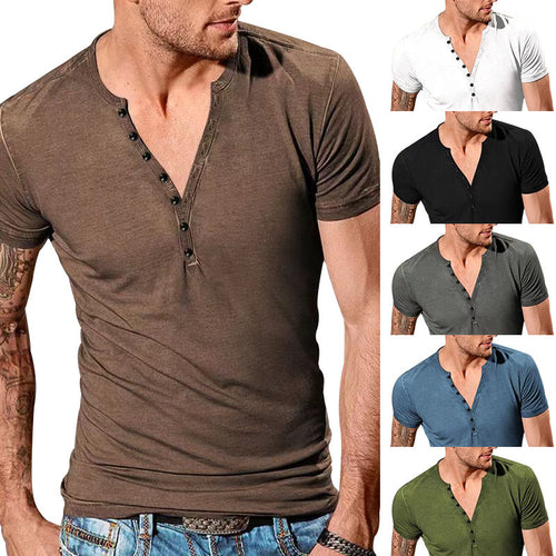 Herren Kurzarm Henley-T-Shirt mit Knopfleiste und weichem Baumwollmix Drune