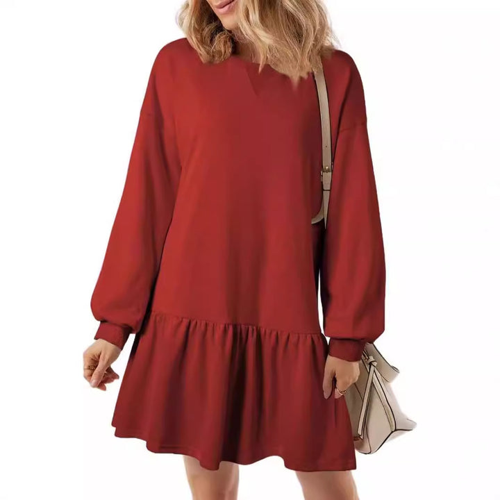Damen lässiges Sweatkleid mit voluminösen Ärmeln und Rüschendetail Drune