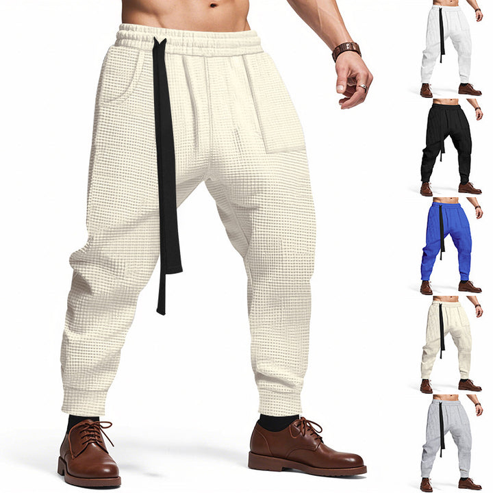 Herren Bequeme Waffelstruktur Jogginghose mit Kordelzug Drune