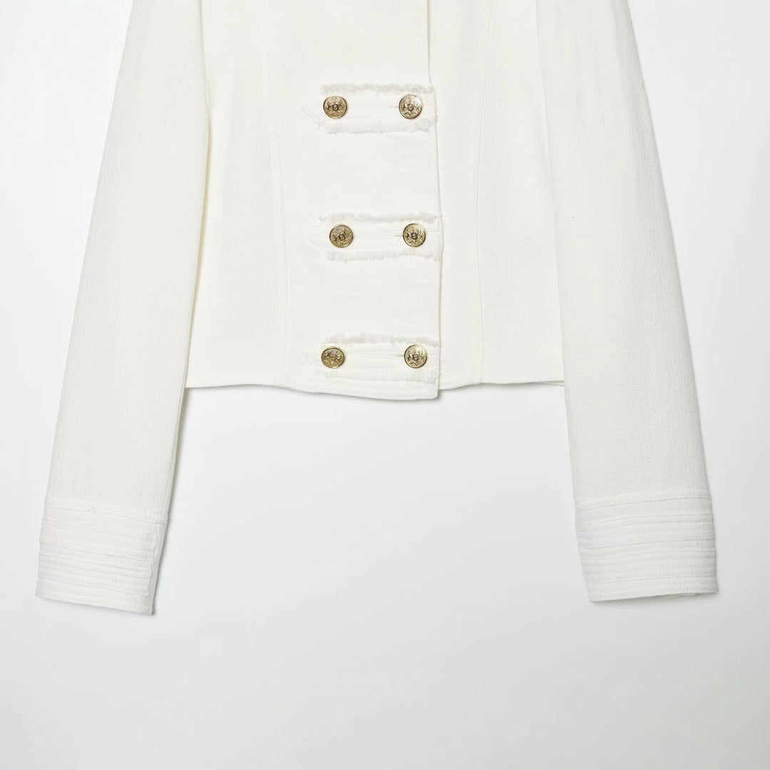 Damen Kurzgeschnittene Militärjacke mit Stehkragen, Zierknopfreihe und Epauletten Drune