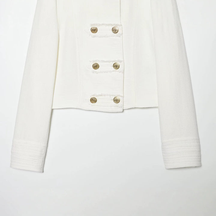Damen Kurzgeschnittene Militärjacke mit Stehkragen, Zierknopfreihe und Epauletten Drune