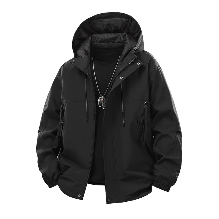 Herren Oversize Utility-Softshelljacke mit Kapuze, wasserabweisender Membran & Reißverschlusstaschen Drune
