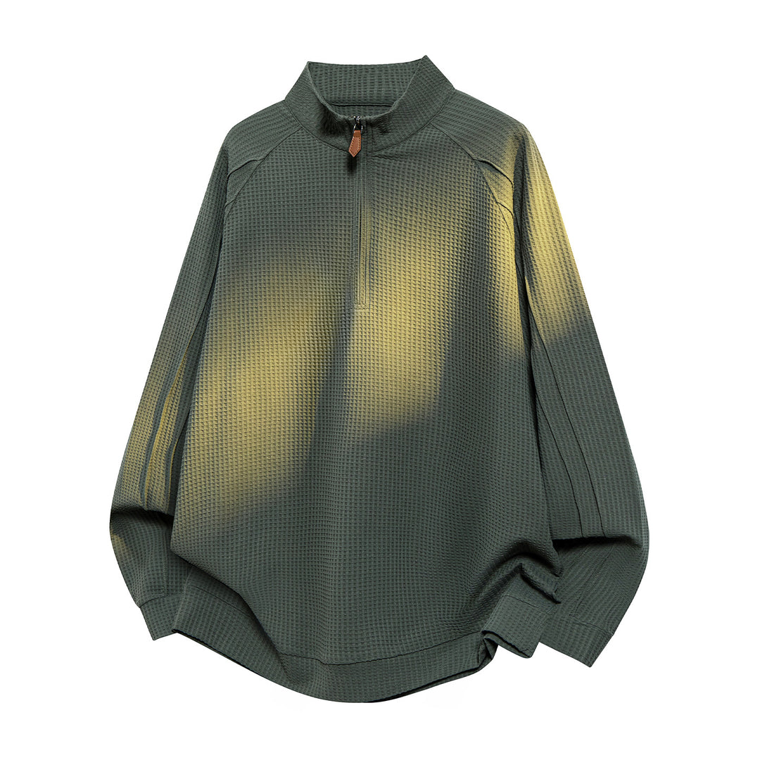 Unisex Waffelstruktur-Halbzip-Pullover mit Stehkragen und Oversized-Schnitt Drune