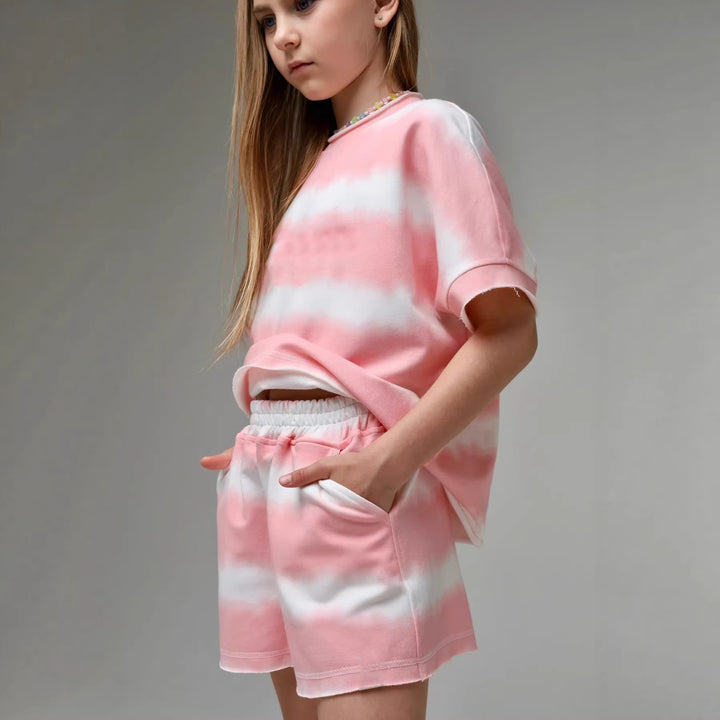 Damen lässiges T-Shirt und Shorts-Set im modernen Tie-Dye-Design