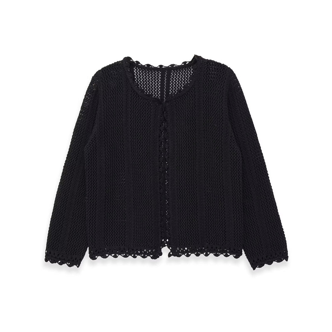 Damen gehäkelte Ajour-Strickjacke mit Häkelspitzenbesatz Drune