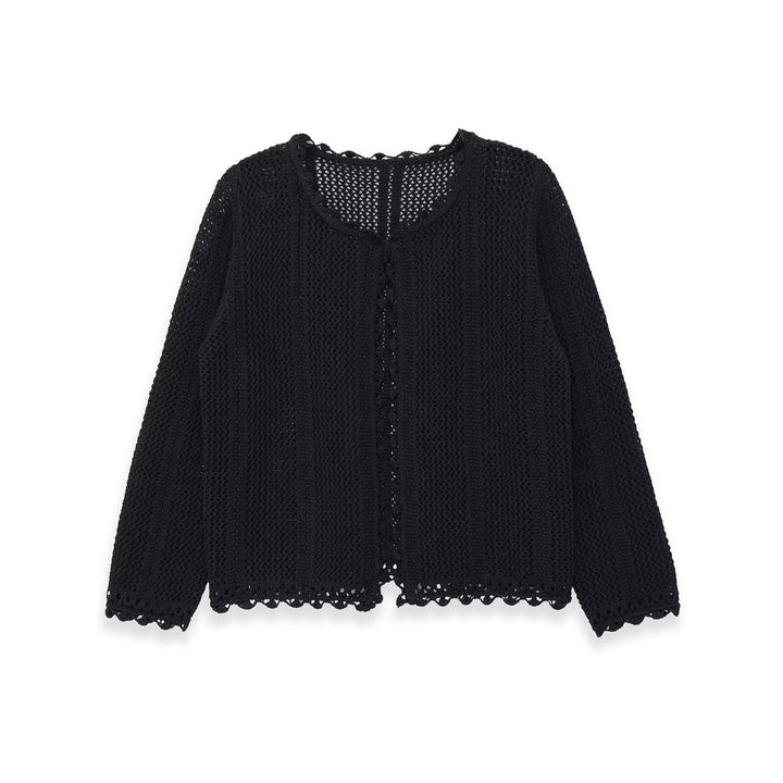 Damen gehäkelte Ajour-Strickjacke mit Häkelspitzenbesatz Drune