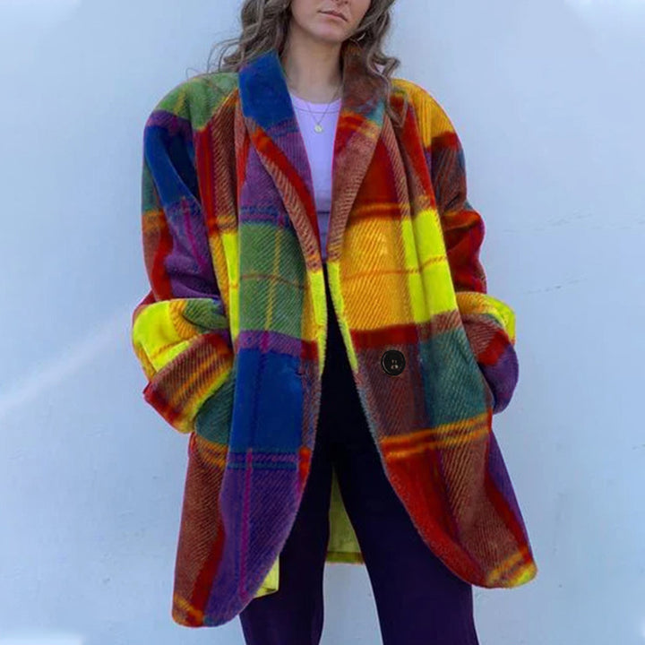 Damen Gemusterter Oversized Mantel mit Karodesign und weichem Material Drune