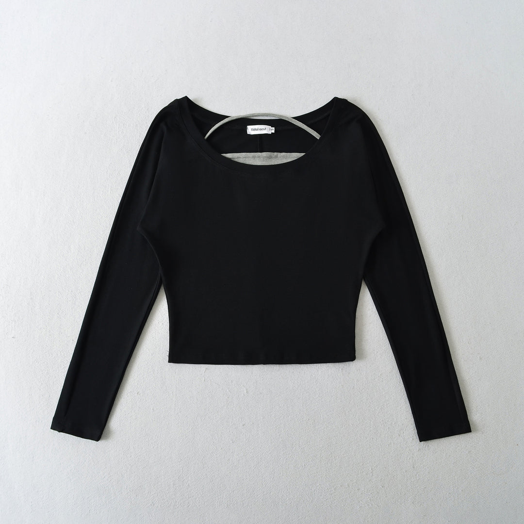 Damen lässiges Langarmshirt mit schickem U-Boot Ausschnitt und modischem Rückendetail Drune