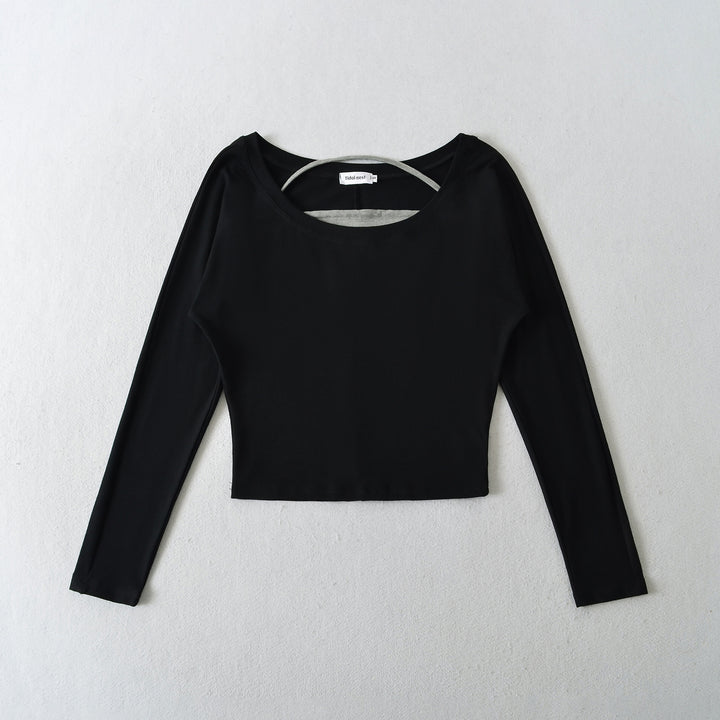 Damen lässiges Langarmshirt mit schickem U-Boot Ausschnitt und modischem Rückendetail Drune