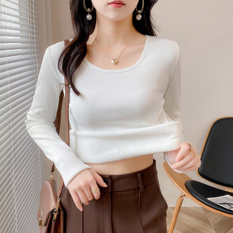 Damen modisches Cropped-Langarmshirt mit Rippstruktur Drune