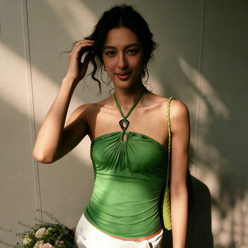 Damen elegantes Tanktop mit raffinierten Rüschendetails und Bindeband Drune