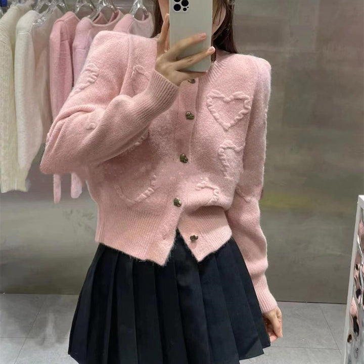 Damen Strickjacke mit herzförmigen Details und Druckknöpfen Drune