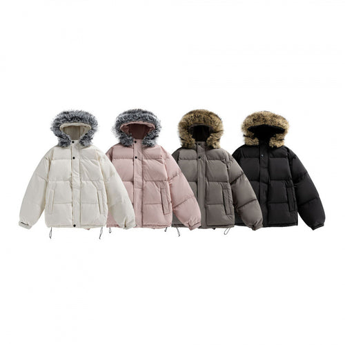 Unisex Wattierte Kapuzenjacke mit abnehmbarer Kunstfellkapuze und Boxy‑Silhouette Drune