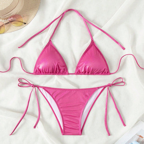 Damen Triangel-Bikini mit verstellbaren Bändern und glänzendem Finish Drune