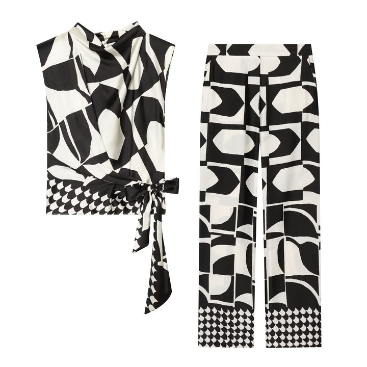 Damen Weite Palazzohose mit hoher Taille und grafischem Blockprint Drune