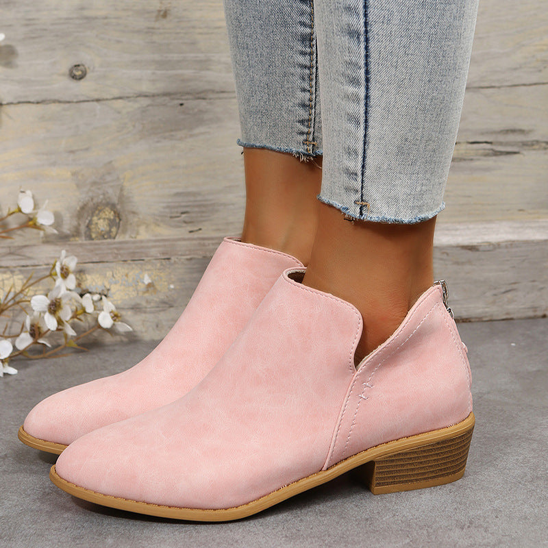 Damen nan leichte Slip-On Ankle-Boots aus Veloursimitat mit V-Ansatz, gepolstertem Komfortfußbett und gestapeltem Blockabsatz Drune