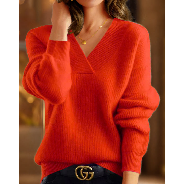 Damen nan kuscheliger V-Ausschnitt Pullover aus feinem Strick Drune
