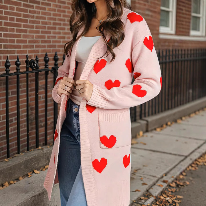 Damen Strickjacke mit Herzmuster und praktischen Taschen Drune