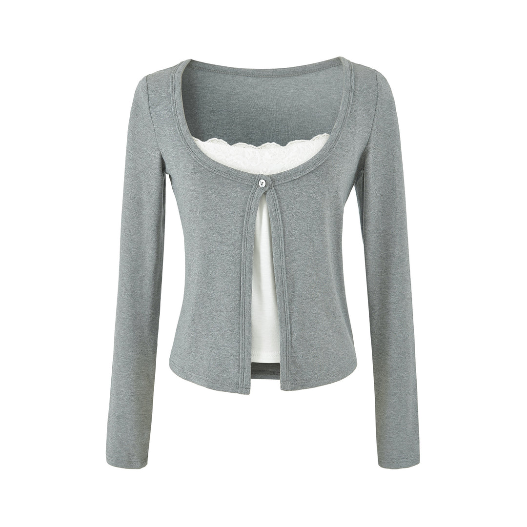 Damen Lagen-Cardigan mit integriertem Spitzen‑Cami und einreihigem Knopfverschluss Drune