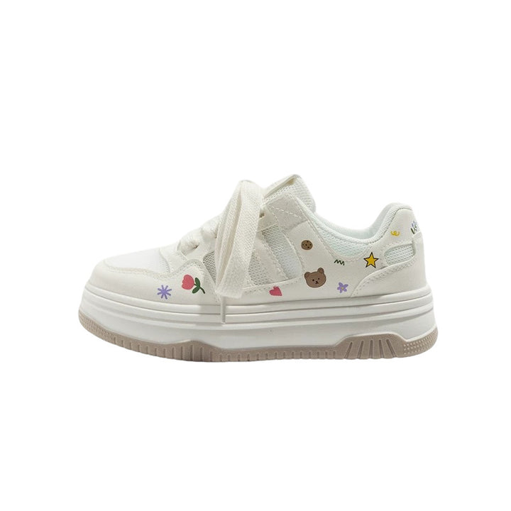 Damen Plateau-Sneaker mit niedlichen Cartoon-Prints und gepolstertem Komfortkragen Drune
