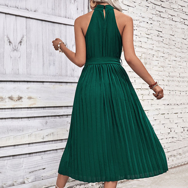 Damen elegantes Midikleid mit raffiniertem plissiertem Design und taillierbarem Gürtel Drune
