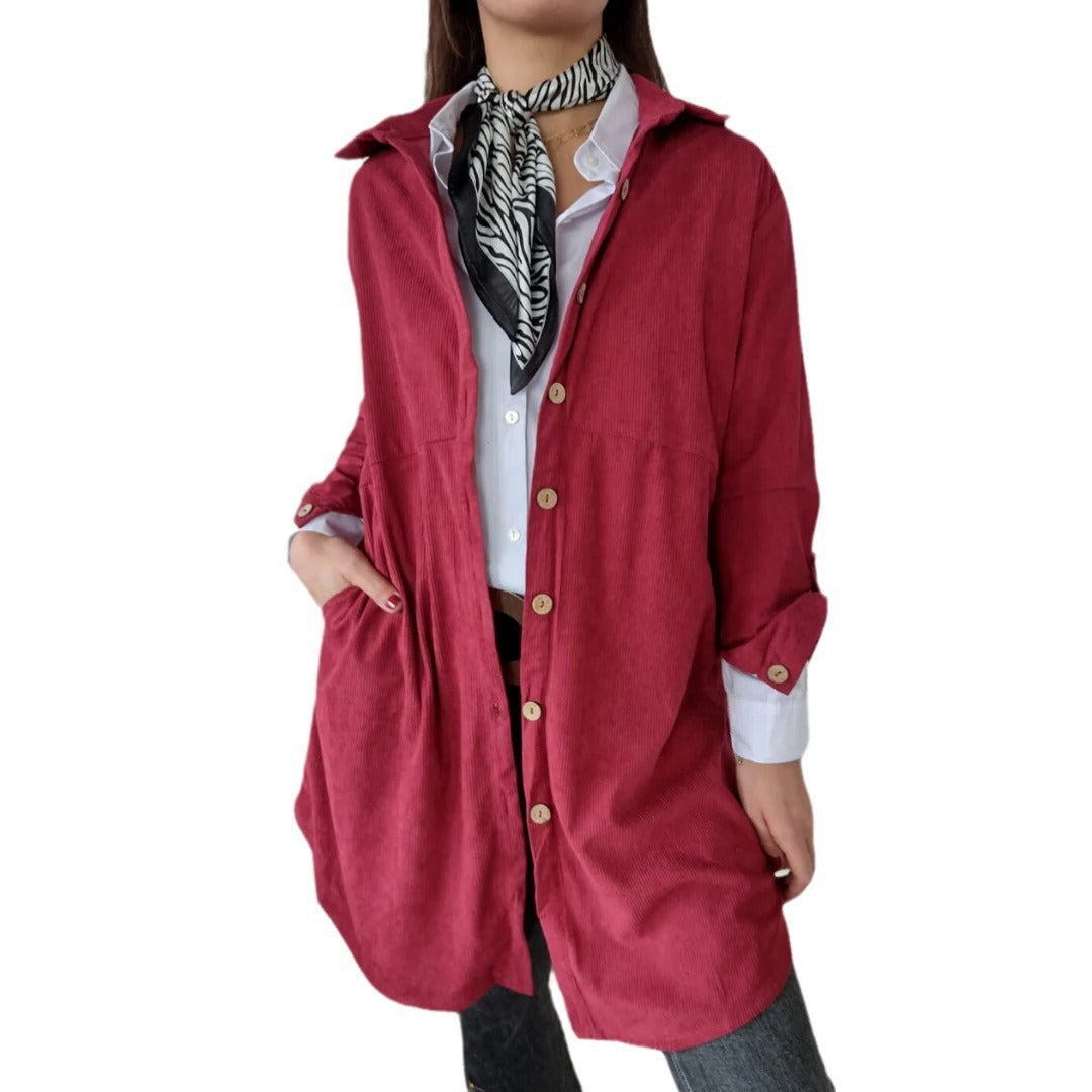 Damen Langarmbluse im lässigen Oversized-Stil mit Knopfdetails Drune