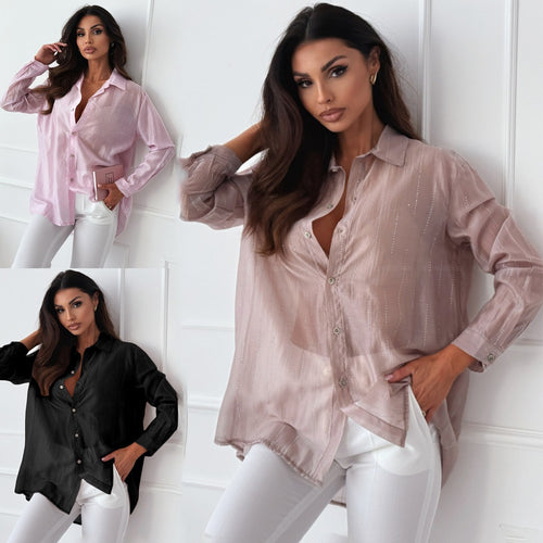 Damen elegante langärmlige Bluse mit feiner Struktur Drune