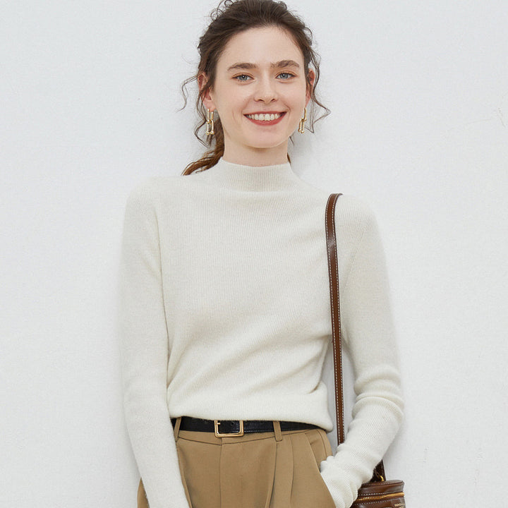 Damen Leichter taillierter Mockneck-Pullover in kaschmirähnlicher Mohair-Optik mit feiner Rippenstruktur Drune