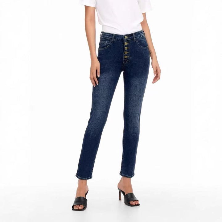 Damen Slim-Fit Jeans mit eleganter Knopfleiste und hohem Bund Drune