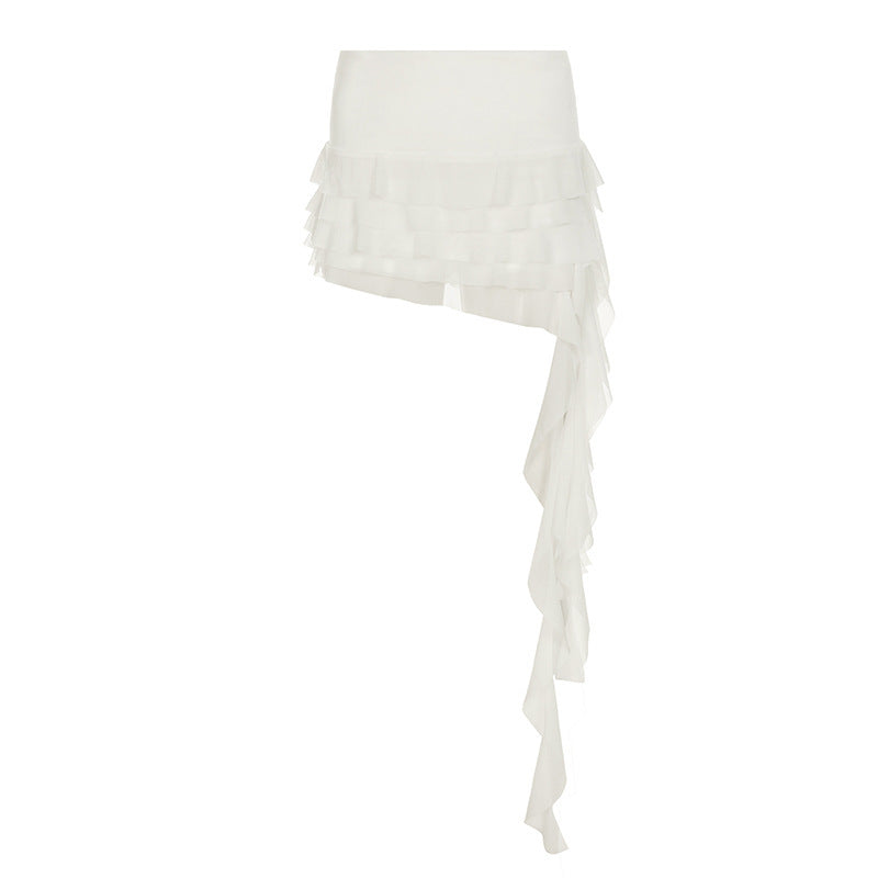 Damen Eleganter asymmetrischer Spitzenspaltröckchen Drune