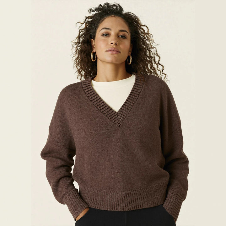 Damen V-Ausschnitt Strickpullover mit lässigem Schnitt Drune